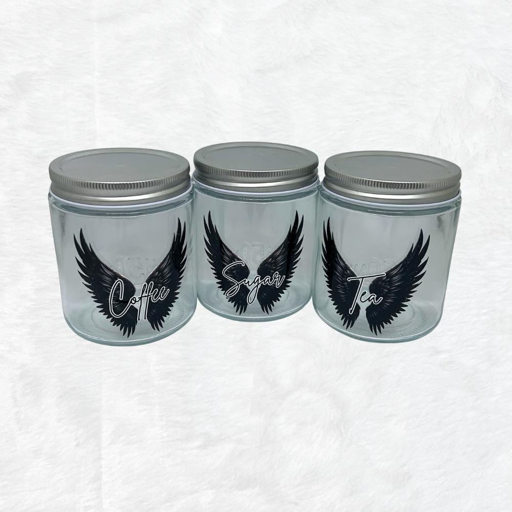 Wing Coffee, Sugar & Tea - glass jars with lid - set