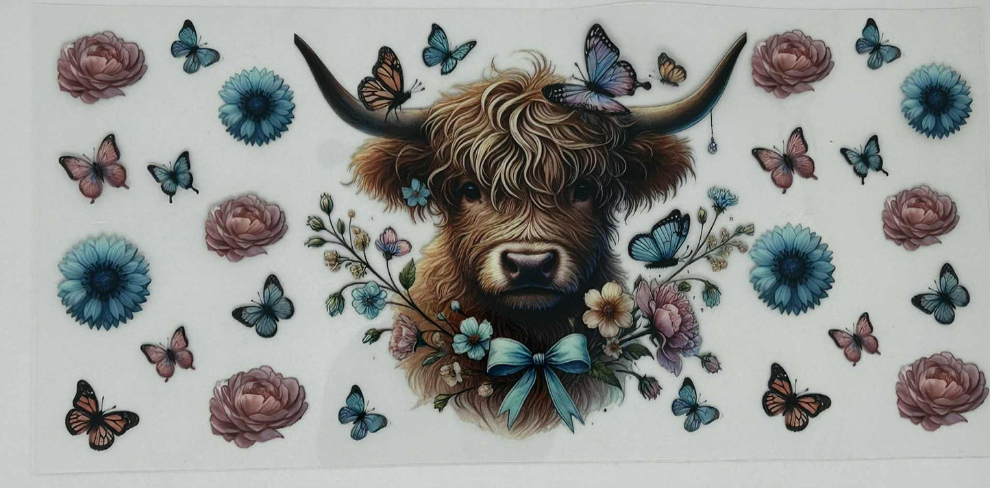1 Brown Highland Cow with Flowers