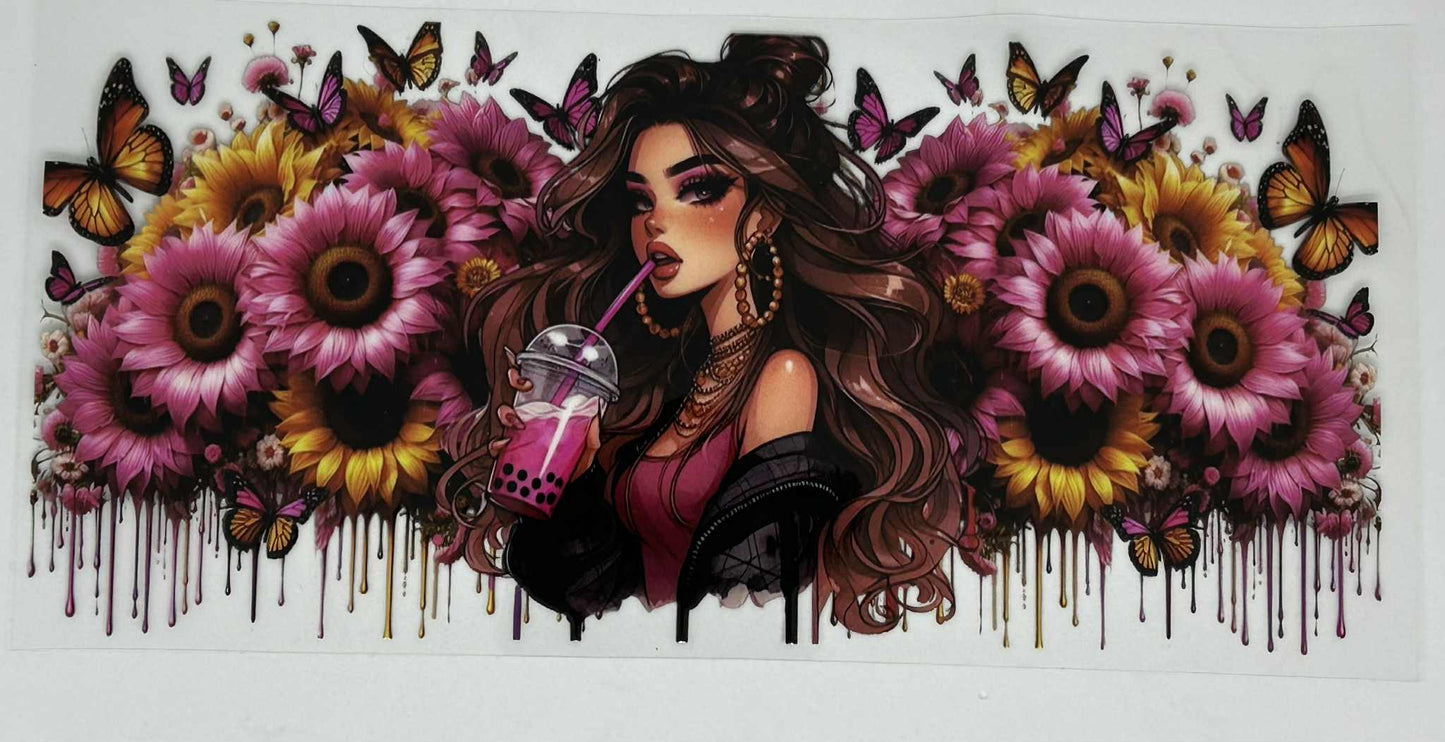 Pink & Yellow Flowers Tattoo Girl