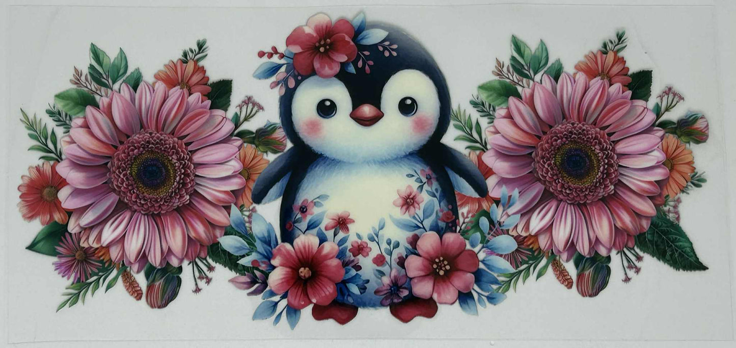 Penguin with 2 Pinnk Flowers