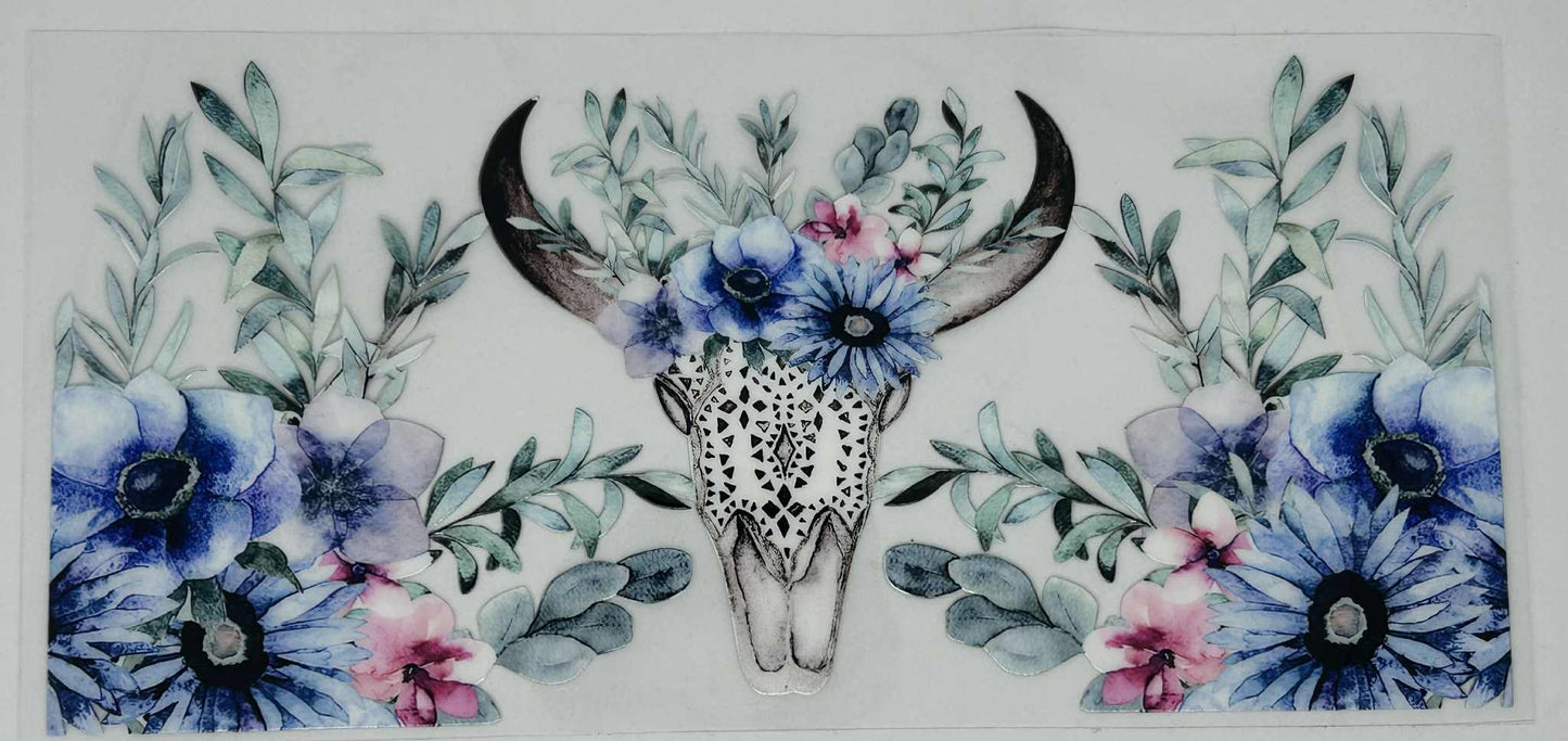 Bull Skull with Colourful Flowers