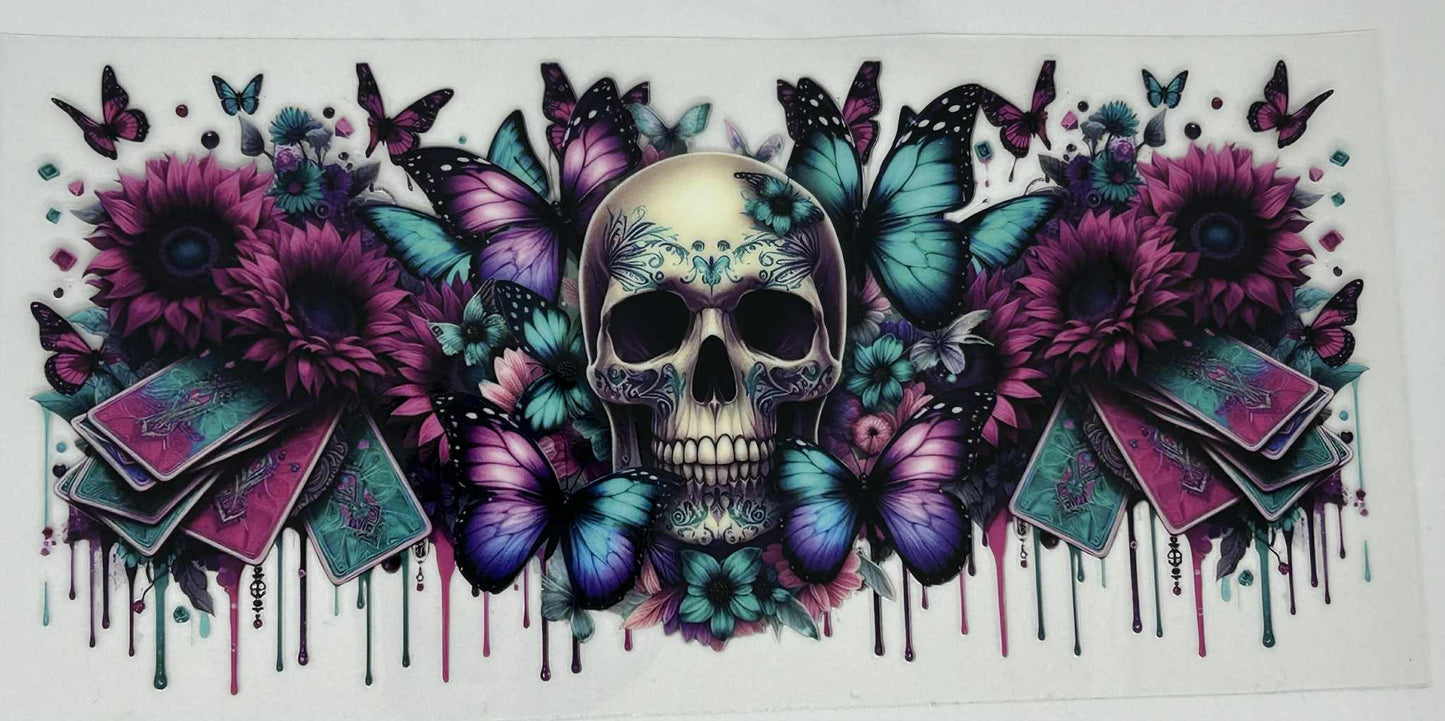 Teal & Purple Butterflies with a Skull