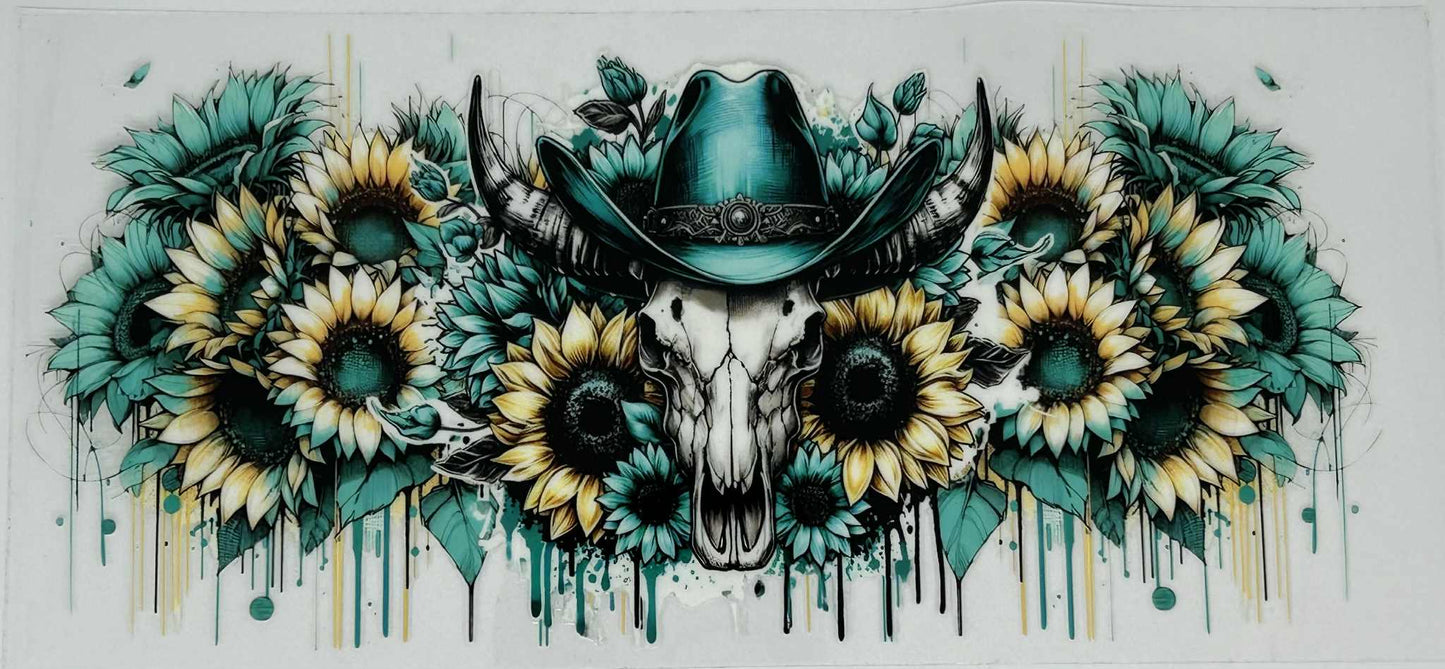 Weston Skull with Green Hat, with Yellow Sunflowers