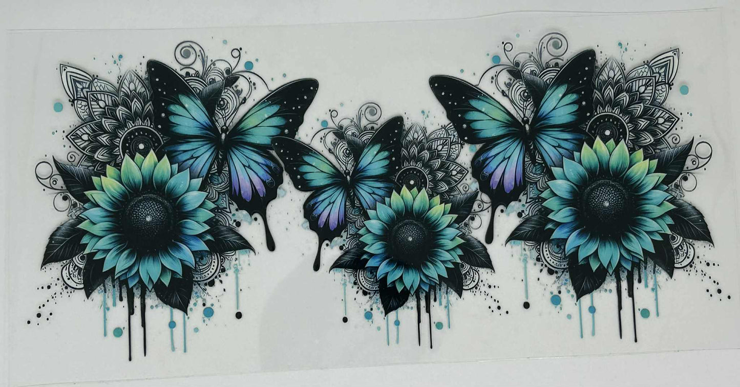 Aqua green & Blue Sunflowers