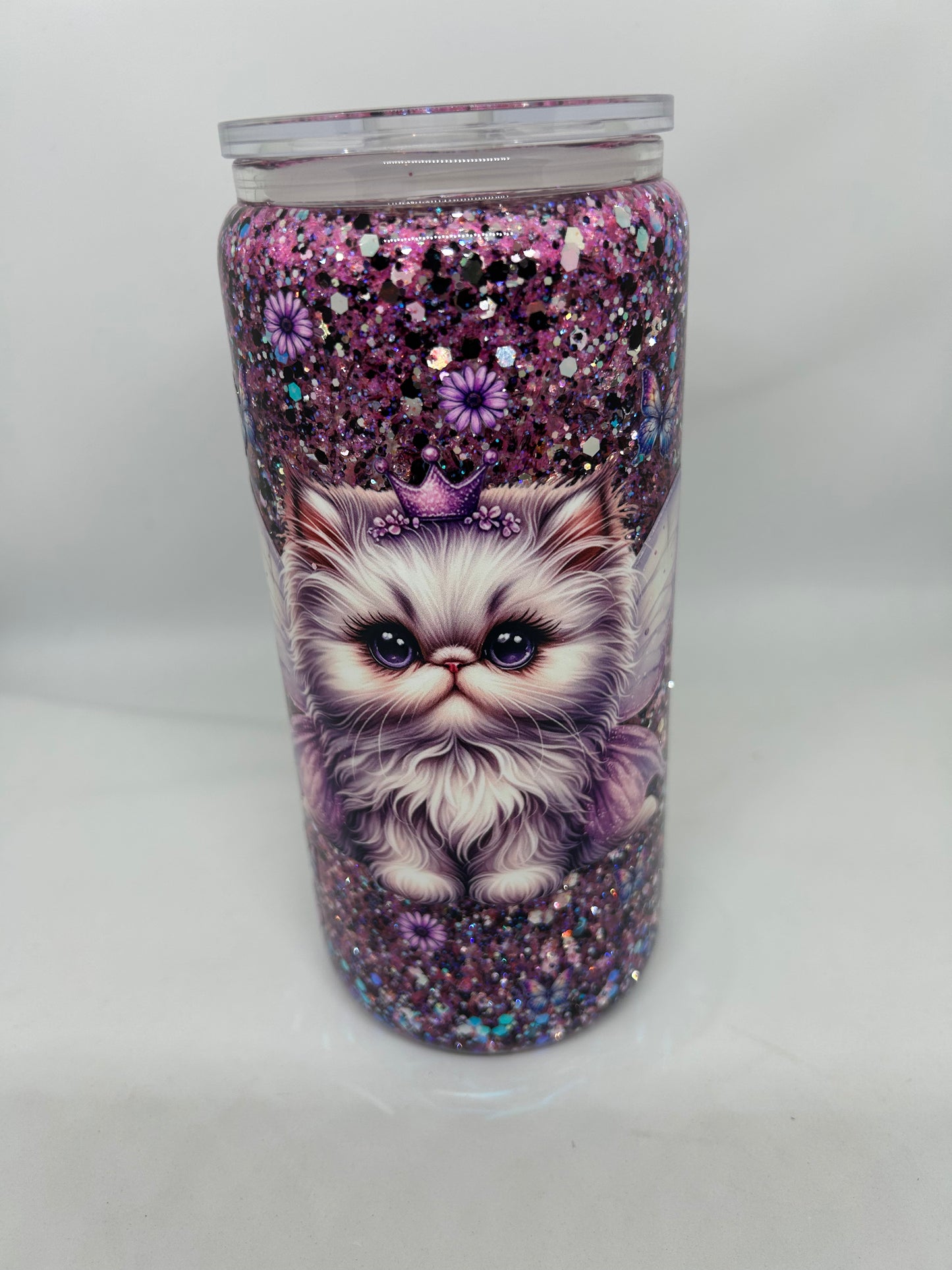 20oz Glass Handle Snowglobe - Kitten With Wings