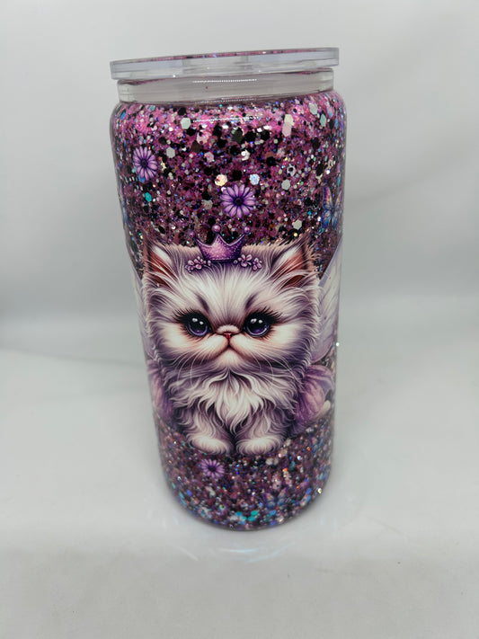 20oz Glass Handle Snowglobe - Kitten With Wings