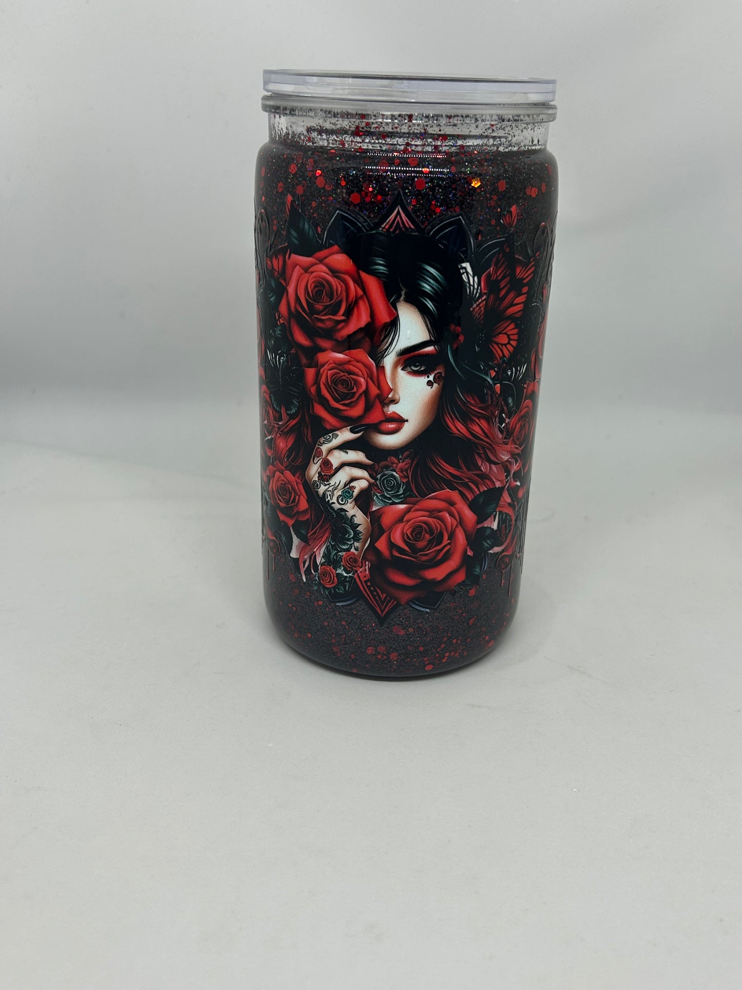 16oz Snowglobe - Lady & Red Roses
