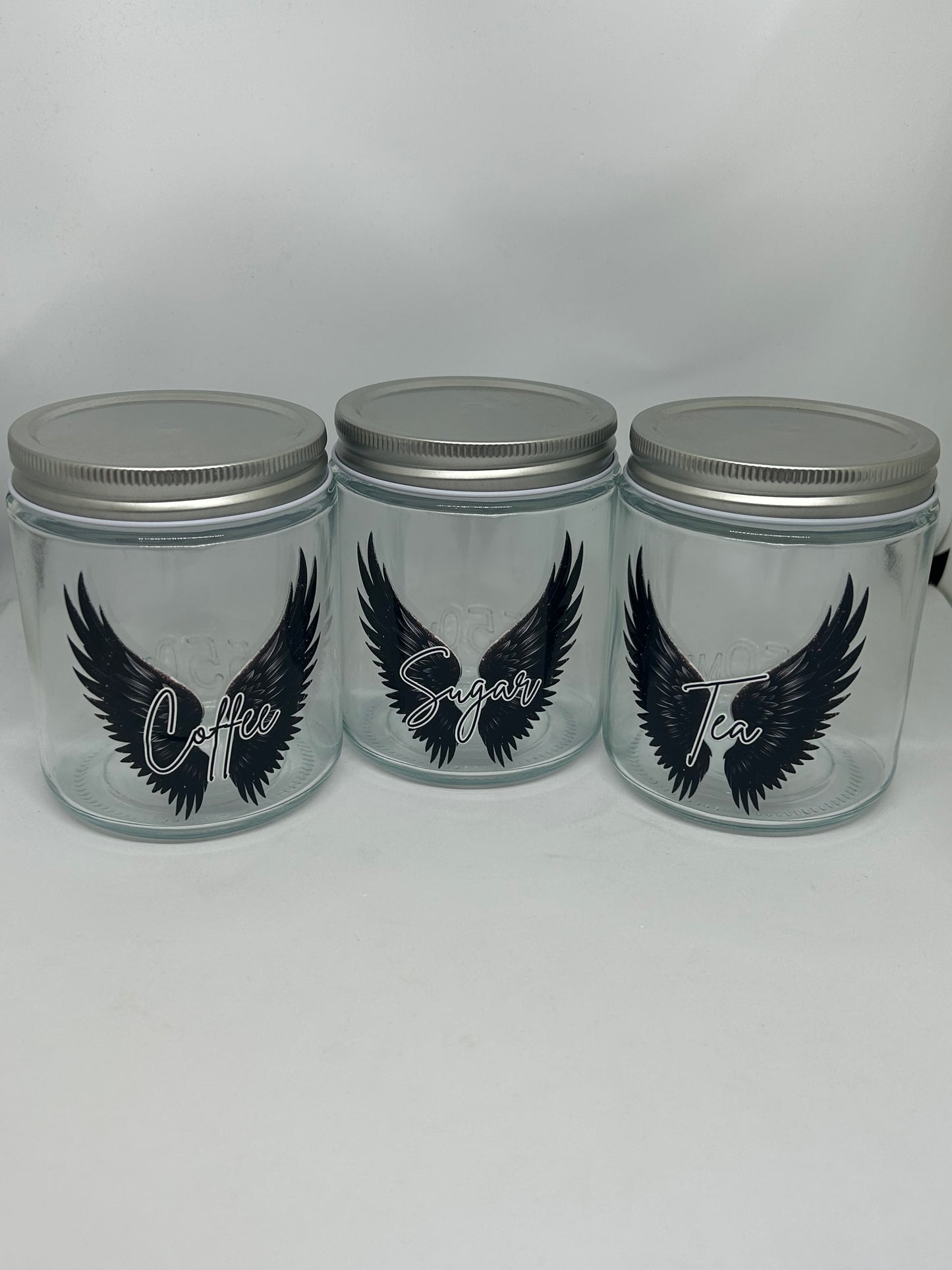 Coffee, Sugar & Tea - glass jars with lid - set