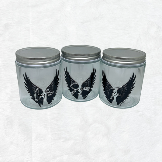 Wing Coffee, Sugar & Tea - glass jars with lid - set