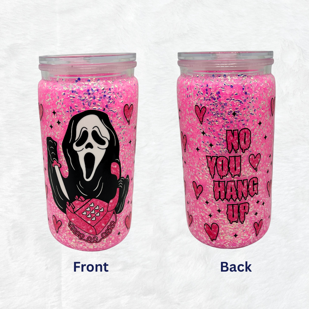 16oz Pink Glow in the Dark - Scream Snowglobe Tumbler