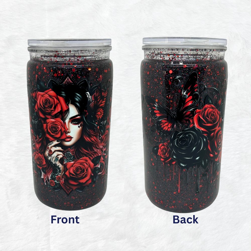 16oz Snowglobe - Lady & Red Roses