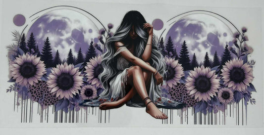Girl with Purple Moon & Sunflowers
