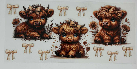 8 Highland Cows with Yellow Bows