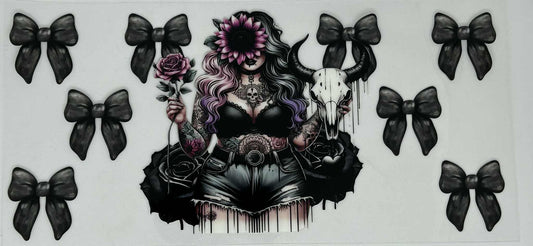 Tattoo Girl - Black Bows, Skull & Black Roses