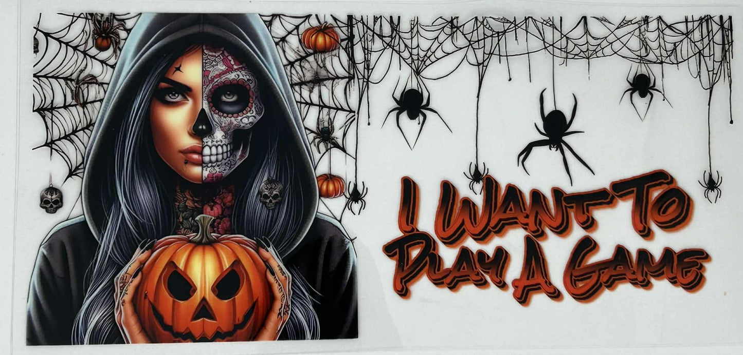 I Want To Play A Game - Tattoo Girl holding a pumpkin