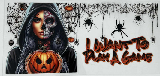 I Want To Play A Game - Tattoo Girl holding a pumpkin