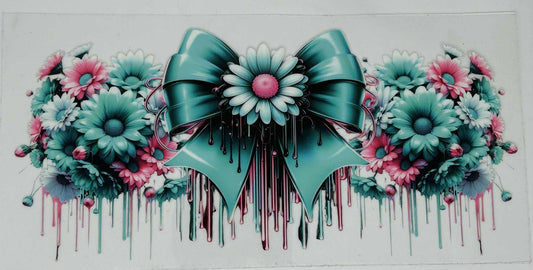 Aqua Bow with Aqua and Pink Flower