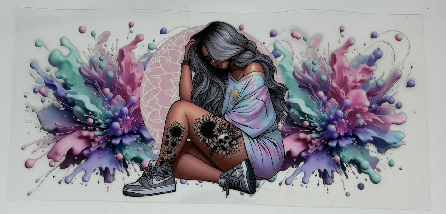 Rainbow background Tattoo Girl