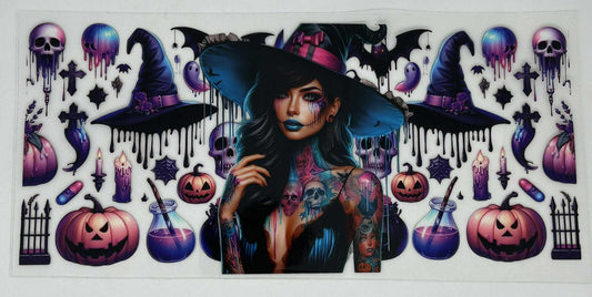 Purple, Blue Tattoo Girl Witch