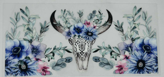 Bull Skull with Colourful Flowers