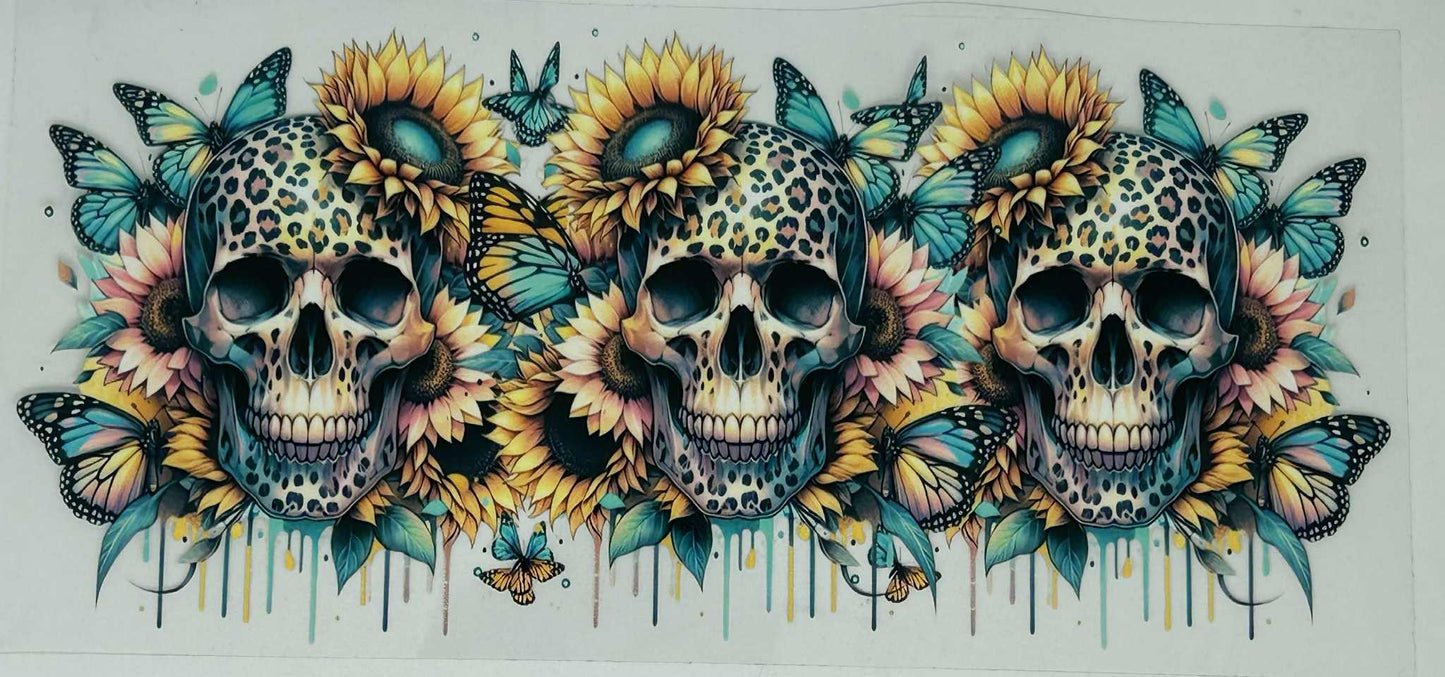 Cream Skull with Leppard print with Sunflowers
