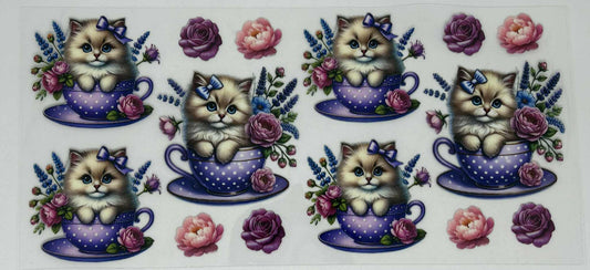 Kittens in Purple Tea Cups