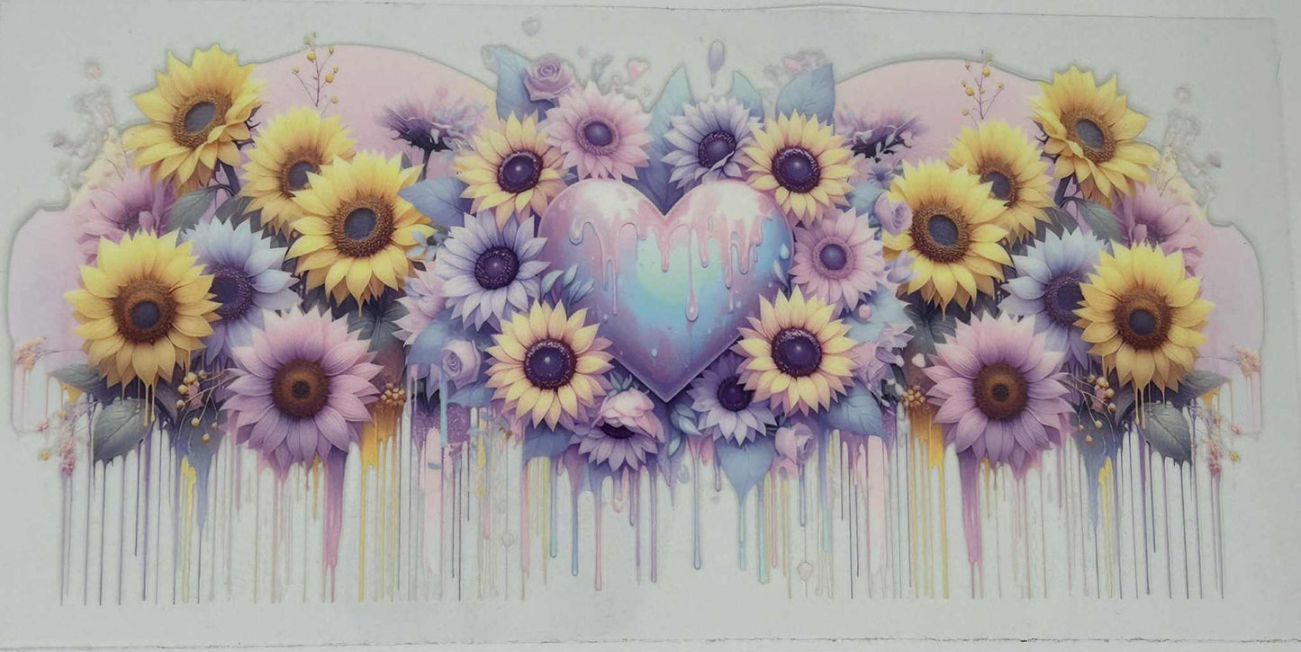 Pink & Blue Dripping Hearts with Yellow Sunflowers