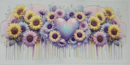 Pink & Blue Dripping Hearts with Yellow Sunflowers