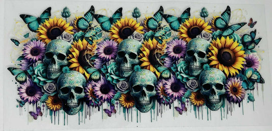 Little Aqua skulls with Pink & Yellow Sunflowers