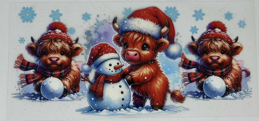 Christmas Highland Cows - with a snowman