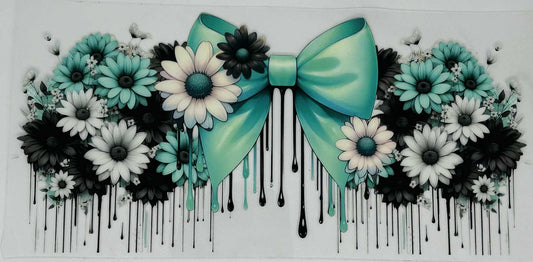 Aqua Bow with White & Black Flowers