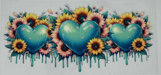 Aqua Dripping Heart with Yellow Sunflowers