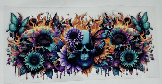 Teal & Purple Flowers with Skull