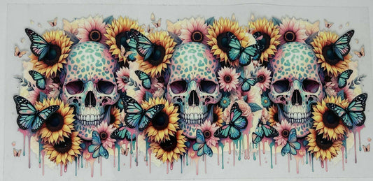Cream Skull Yellow & Pink Sunflowers