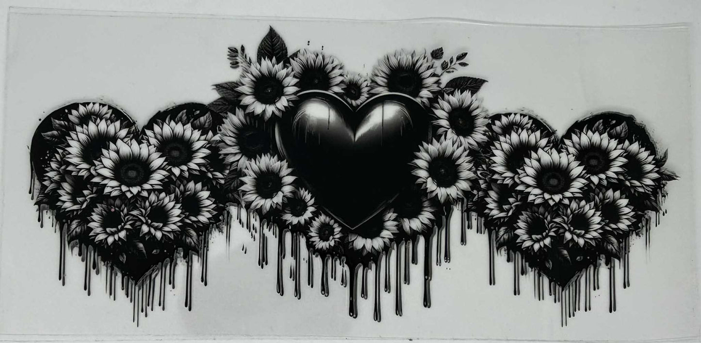 Black Dripping Hearts- Black & Grey Sunflowers