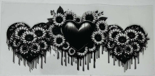 Black Dripping Hearts- Black & Grey Sunflowers