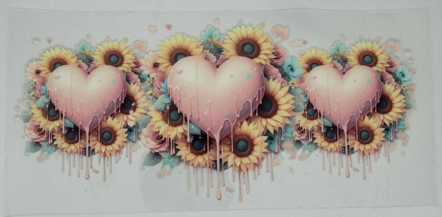 Pink Dripping Hearts with Yellow Sunflowers