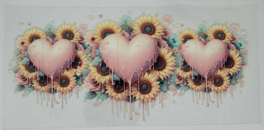Pink Dripping Hearts with Yellow Sunflowers