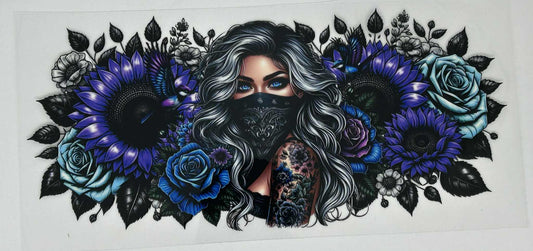 Masked Tattoo Girl Nlack & Blue Roses